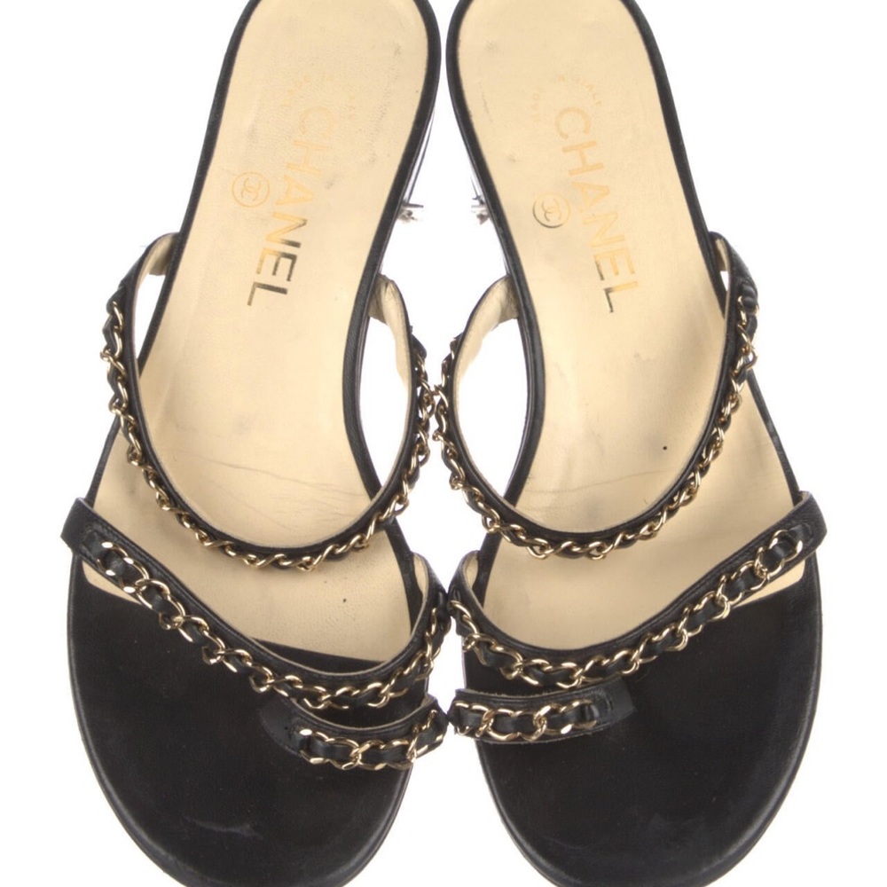 Chanel chain link accent sandals